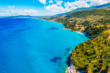 Fototapeta premium Xigia Beach, Zakynthos or Zante Island, Greece. Beautiful views of azure sea water and nature with cliffs