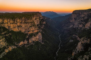  Vikos Gorge from the Oxya Viewpoint in the  national park  in Vikos-Aoos in zagori, northern Greece. Nature landscape