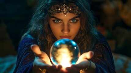 Naklejka premium Fortune teller with crystal ball predict future background