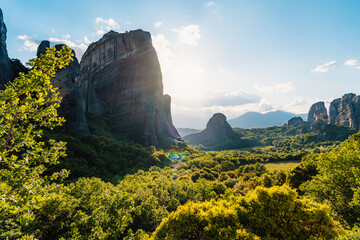 The monastery Meteora, rocky monasteries complex in Greece near Kalabaka city. Holy Monastery of...