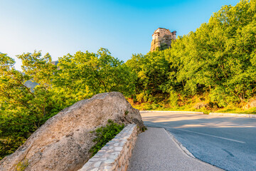 The monastery Meteora, rocky monasteries complex in Greece near Kalabaka city. Holy Monastery of...