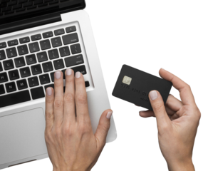 Making online purchases on a notebook with a transparent background