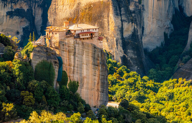 The monastery Meteora, rocky monasteries complex in Greece near Kalabaka city. Holy Monastery of...