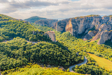 The monastery Meteora, rocky monasteries complex in Greece near Kalabaka city. Holy Monastery of...