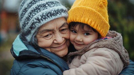 Obraz premium Grandmoter spending happy time with grandchildren background