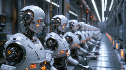 Fototapeta premium robotics factory with automated assembly lines and robots programmed