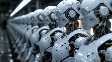 Fototapeta premium robotics factory with automated assembly lines and robots programmed