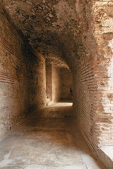 Durres,Albania, August 7,2024:inside the amphitheater of the city of Durres, the largest Roman amphitheater in the Balkans