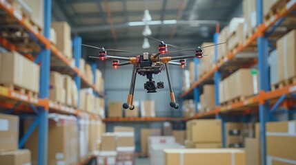Drone delivering spare parts, autonomous, industrial, landscape