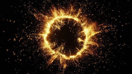 Fototapeta premium Abstract glowing circle of light with particles on black background