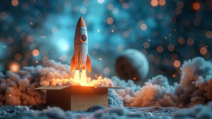 Fototapeta premium Rocket launching from a box - generative ai