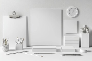 Realistic blank stationery set mockup isolated created with generative ai