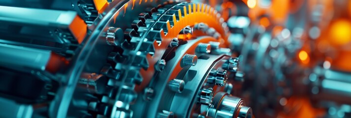 Fototapeta premium A close-up shot showcasing the intricate workings of industrial machinery, highlighting the precision, power, and seamless operation of gears.