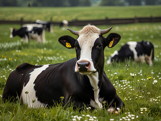 Holsteins grazing in the pasture