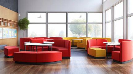 Classroom Seating Pods: Innovative pod seating arrangements to foster group work, classroom, with copy space