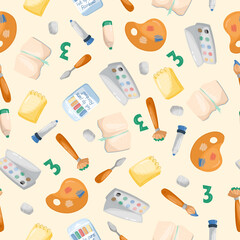 Childrens cute school. School supplies pattern. Back to school concept. Seamless pattern of school elements.