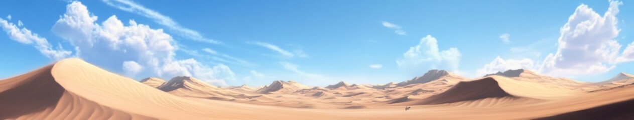 Naklejka premium Desolate Desertscape: An Anime-Style Abstract Art Depicting the Serene Silence of the Dunes with a Touch of Gaming Concept, storybook illustrations, comic strips, book illustrations and picture books