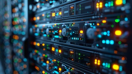 Fototapeta premium Server room with blinking lights - generative ai