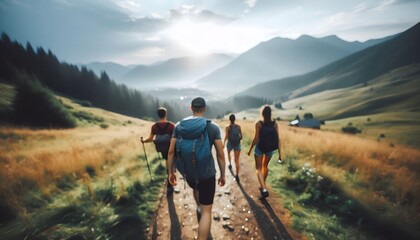 Obraz premium Group of people trekking in the mountains