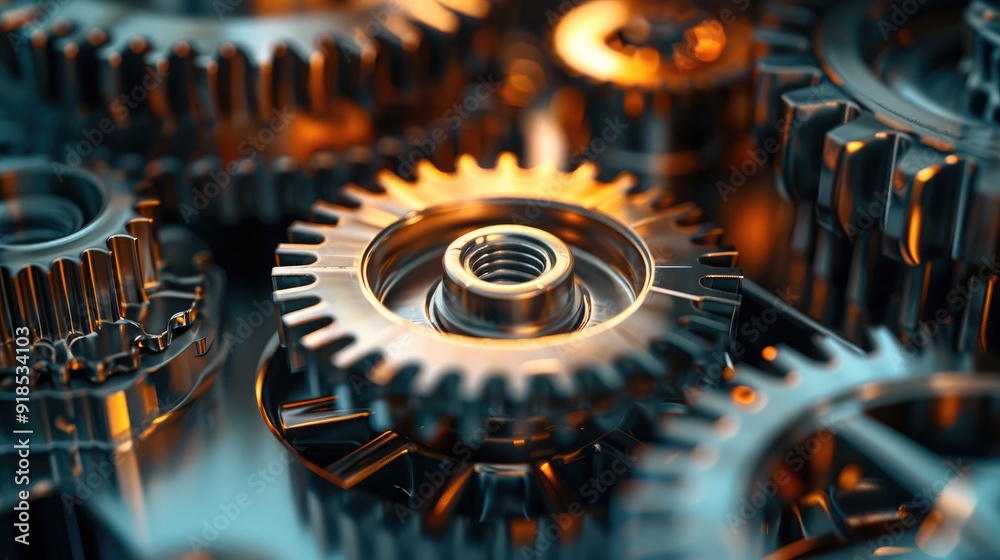 Aufkleber Close-up on a series of quantum mechanical gears operating in sync, symbolizing the integration of quantum mechanics in machinery. High-resolution, detailed textures. Generative AI.