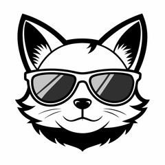 cat head is wearing a sunglass vector, Silhouette, illustration 