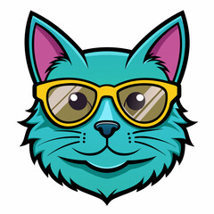 cat head is wearing a sunglass  color, vector, Silhouette, illustration
