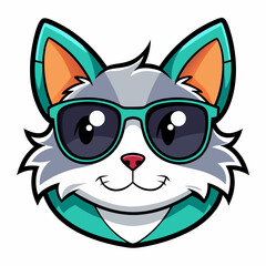 cat head is wearing a sunglass  color, vector, Silhouette, illustration
