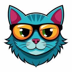cat head is wearing a sunglass  color, vector, Silhouette, illustration
