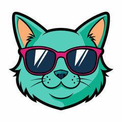 cat head is wearing a sunglass  color, vector, Silhouette, illustration
