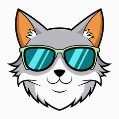cat head is wearing a sunglass  color, vector, Silhouette, illustration
