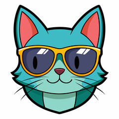 cat head is wearing a sunglass  color, vector, Silhouette, illustration
