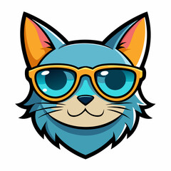 cat head is wearing a sunglass  color, vector, Silhouette, illustration
