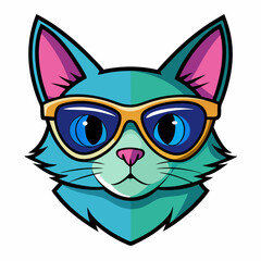 cat head is wearing a sunglass  color, vector, Silhouette, illustration
