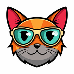 cat head is wearing a sunglass  color, vector, Silhouette, illustration
