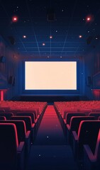 Obraz premium Deserted Movie Theater: An Empty Cinematic Space with Unlit Screens and Vacant Seats in Anime Style,Abstract concepts, game concept art, storybook illustrations, comic strips