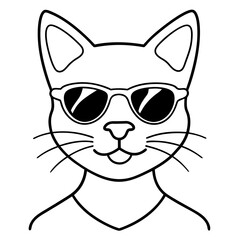 cat head is wearing a sunglass   line art, vector, Silhouette, illustration
