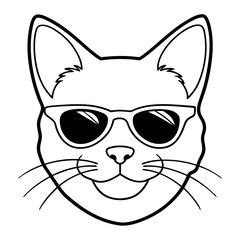 cat head is wearing a sunglass   line art, vector, Silhouette, illustration
