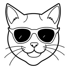 cat head is wearing a sunglass   line art, vector, Silhouette, illustration
