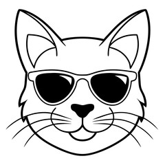 cat head is wearing a sunglass   line art, vector, Silhouette, illustration
