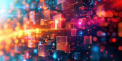 Obraz premium Abstract technology background with vibrant colors and dynamic geometric shapes, copy space. Generative AI.