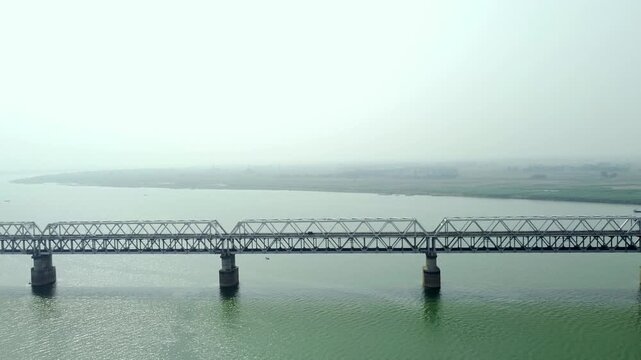  Aerial view of digha sonpur bridge or J. P. Setu is&nbsp;a rail-cum-road steel truss bridge across river ganga, connecting digha ghat in patna and pahleja ghat in sonpur at bihar India.