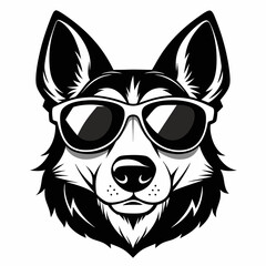 dog head is wearing a sun glass   Silhouette Vector illustration