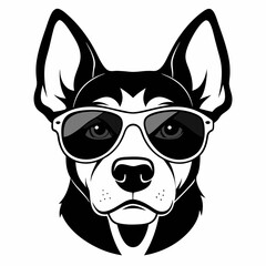 dog head is wearing a sun glass   Silhouette Vector illustration