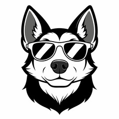 dog head is wearing a sun glass   Silhouette Vector illustration