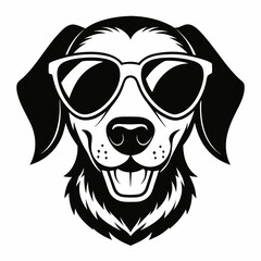 dog head is wearing a sun glass   Silhouette Vector illustration