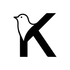 Capital Letter K with Bird. Vector Illustration of Peace Emblem. Flat Style Pigeon Symbol.