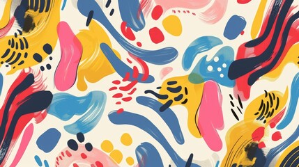 Fototapeta premium Colouful abstract organic shapes seamless illustration pattern. Trendy retro style doodle backgound