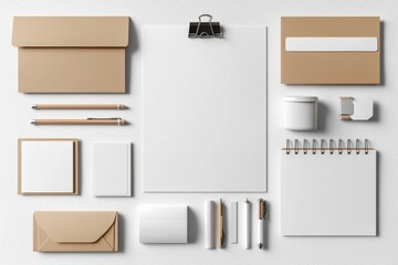Realistic blank stationery set mockup isolated created with generative ai