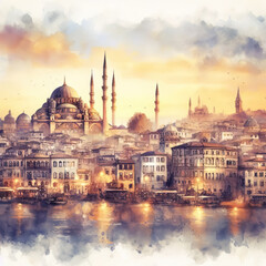 Obraz premium beautiful old city, watercolor painting