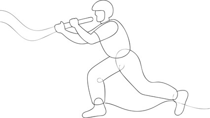 Minimalist Line Art of a Firefighter in Action